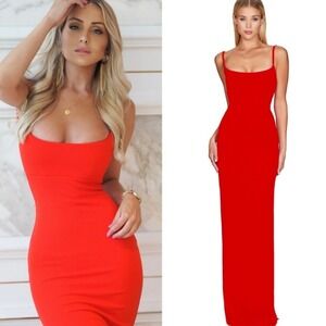 NEW Nookie Bailey Gown Cherry COLUMN Maxi Dress‎ WOMEN LARGE CREPE REVOLVE
